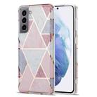 For Samsung Galaxy S21+ 5G Electroplating Stitching Marbled IMD Stripe Straight Edge Rubik Cube Phone Protective Case(Light Pink) - 1