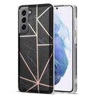For Samsung Galaxy S21+ 5G Electroplating Stitching Marbled IMD Stripe Straight Edge Rubik Cube Phone Protective Case(Black) - 1