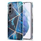 For Samsung Galaxy S21+ 5G Electroplating Stitching Marbled IMD Stripe Straight Edge Rubik Cube Phone Protective Case(Blue) - 1
