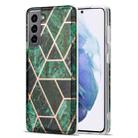 For Samsung Galaxy S21 5G Electroplating Stitching Marbled IMD Stripe Straight Edge Rubik Cube Phone Protective Case(Emerald Green) - 1