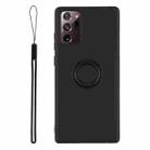 For Samsung Galaxy S20 FE Solid Color Liquid Silicone Shockproof Full Coverage Protective Case with Ring Holder & Lanyard(Black) - 1