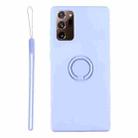 For Samsung Galaxy S20 FE Solid Color Liquid Silicone Shockproof Full Coverage Protective Case with Ring Holder & Lanyard(Light Purple) - 1