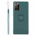 For Samsung Galaxy S20 FE Solid Color Liquid Silicone Shockproof Full Coverage Protective Case with Ring Holder & Lanyard(Deep Green) - 1
