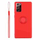 For Samsung Galaxy S20 FE Solid Color Liquid Silicone Shockproof Full Coverage Protective Case with Ring Holder & Lanyard(Bright Red) - 1