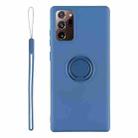 For Samsung Galaxy S20 FE Solid Color Liquid Silicone Shockproof Full Coverage Protective Case with Ring Holder & Lanyard(Blue) - 1