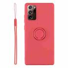 For Samsung Galaxy S20 FE Solid Color Liquid Silicone Shockproof Full Coverage Protective Case with Ring Holder & Lanyard(Red) - 1