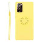 For Samsung Galaxy S20 FE Solid Color Liquid Silicone Shockproof Full Coverage Protective Case with Ring Holder & Lanyard(Yellow) - 1