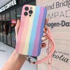 For iPhone 12 mini Rainbow IMD Shockproof TPU Protective Case with Lanyard (Pink Rainbow+Pink Lanyard) - 1