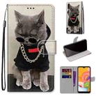 For Samsung Galaxy A01 Coloured Drawing Cross Texture Horizontal Flip PU Leather Case with Holder & Card Slots & Wallet & Lanyard(Golden Chain Grey Cat) - 1