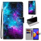 For Samsung Galaxy A01 Core Coloured Drawing Cross Texture Horizontal Flip PU Leather Case with Holder & Card Slots & Wallet & Lanyard(Purple Green Starry Sky) - 1