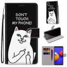 For Samsung Galaxy A01 Core Coloured Drawing Cross Texture Horizontal Flip PU Leather Case with Holder & Card Slots & Wallet & Lanyard(Middle Finger White Cat) - 1