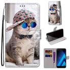 For Samsung Galaxy A5 2017 Coloured Drawing Cross Texture Horizontal Flip PU Leather Case with Holder & Card Slots & Wallet & Lanyard(Oblique Hat Blue Mirror Cat) - 1