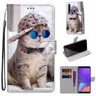 For Samsung Galaxy A9 2018 Coloured Drawing Cross Texture Horizontal Flip PU Leather Case with Holder & Card Slots & Wallet & Lanyard(Oblique Hat Blue Mirror Cat) - 1