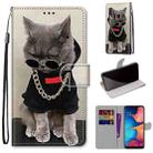 For Samsung Galaxy A20e Coloured Drawing Cross Texture Horizontal Flip PU Leather Case with Holder & Card Slots & Wallet & Lanyard(Golden Chain Grey Cat) - 1