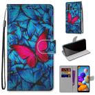 For Samsung Galaxy A21 Coloured Drawing Cross Texture Horizontal Flip PU Leather Case with Holder & Card Slots & Wallet & Lanyard(Big Red Butterfly On Blue) - 1