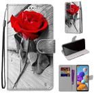 For Samsung Galaxy A21s Coloured Drawing Cross Texture Horizontal Flip PU Leather Case with Holder & Card Slots & Wallet & Lanyard(Red Rose On Wooden) - 1