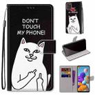 For Samsung Galaxy A21s Coloured Drawing Cross Texture Horizontal Flip PU Leather Case with Holder & Card Slots & Wallet & Lanyard(Middle Finger White Cat) - 1