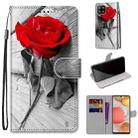 For Samsung Galaxy A42 5G Coloured Drawing Cross Texture Horizontal Flip PU Leather Case with Holder & Card Slots & Wallet & Lanyard(Red Rose On Wooden) - 1