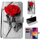 For Samsung Galaxy A50 Coloured Drawing Cross Texture Horizontal Flip PU Leather Case with Holder & Card Slots & Wallet & Lanyard(Red Rose On Wooden) - 1