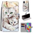 For Samsung Galaxy A51 Coloured Drawing Cross Texture Horizontal Flip PU Leather Case with Holder & Card Slots & Wallet & Lanyard(Big Cat Hugging Kitten) - 1