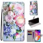 For Samsung Galaxy A70 Coloured Drawing Cross Texture Horizontal Flip PU Leather Case with Holder & Card Slots & Wallet & Lanyard(Light Pink Bouquet) - 1