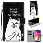 For Samsung Galaxy A70 Coloured Drawing Cross Texture Horizontal Flip PU Leather Case with Holder & Card Slots & Wallet & Lanyard(Middle Finger White Cat) - 1