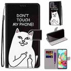 For Samsung Galaxy A71 5G Coloured Drawing Cross Texture Horizontal Flip PU Leather Case with Holder & Card Slots & Wallet & Lanyard(Middle Finger White Cat) - 1