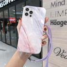 For iPhone 12 mini Marbled IMD Shockproof TPU Protective Case with Lanyard (Pink Grey) - 1