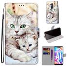 For Huawei Mate 20 Lite / Maimang 7 Coloured Drawing Cross Texture Horizontal Flip PU Leather Case with Holder & Card Slots & Wallet & Lanyard(Big Cat Holding Kitten) - 1