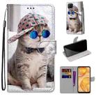 For Huawei nova 6 SE / P40 Lite Coloured Drawing Cross Texture Horizontal Flip PU Leather Case with Holder & Card Slots & Wallet & Lanyard(B20 Slant Hat Blue Mirror Cat) - 1