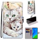 For Huawei P smart 2020 Coloured Drawing Cross Texture Horizontal Flip PU Leather Case with Holder & Card Slots & Wallet & Lanyard(Big Cat Holding Kitten) - 1