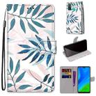 For Huawei P smart 2020 Coloured Drawing Cross Texture Horizontal Flip PU Leather Case with Holder & Card Slots & Wallet & Lanyard(Pink Green Leaf) - 1