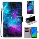 For Huawei P smart 2020 Coloured Drawing Cross Texture Horizontal Flip PU Leather Case with Holder & Card Slots & Wallet & Lanyard(Purple Green Starry Sky) - 1