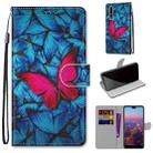 For Huawei P20 Pro Coloured Drawing Cross Texture Horizontal Flip PU Leather Case with Holder & Card Slots & Wallet & Lanyard(Blue Red Butterfly) - 1