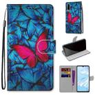 For Huawei P30 Coloured Drawing Cross Texture Horizontal Flip PU Leather Case with Holder & Card Slots & Wallet & Lanyard(Blue Red Butterfly) - 1