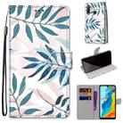 For Huawei P30 Lite Coloured Drawing Cross Texture Horizontal Flip PU Leather Case with Holder & Card Slots & Wallet & Lanyard(Pink Green Leaf) - 1