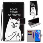 For Huawei P smart Z / Y9 Prime Coloured Drawing Cross Texture Horizontal Flip PU Leather Case with Holder & Card Slots & Wallet & Lanyard(18 Middle Finger White Cat) - 1