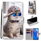 For Huawei P smart Z / Y9 Prime Coloured Drawing Cross Texture Horizontal Flip PU Leather Case with Holder & Card Slots & Wallet & Lanyard(B20 Slant Hat Blue Mirror Cat) - 1