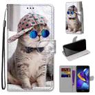 For Huawei Honor V9 Play Coloured Drawing Cross Texture Horizontal Flip PU Leather Case with Holder & Card Slots & Wallet & Lanyard(B20 Slant Hat Blue Mirror Cat) - 1