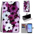 For Huawei Y6 (2018) / Honor 7A Coloured Drawing Cross Texture Horizontal Flip PU Leather Case with Holder & Card Slots & Wallet & Lanyard(Chrysanthemum Pink White Purple) - 1