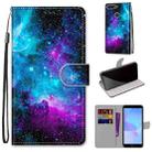 For Huawei Y6 (2018) / Honor 7A Coloured Drawing Cross Texture Horizontal Flip PU Leather Case with Holder & Card Slots & Wallet & Lanyard(Purple Green Starry Sky) - 1