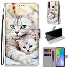 For Huawei Y6p Coloured Drawing Cross Texture Horizontal Flip PU Leather Case with Holder & Card Slots & Wallet & Lanyard(Big Cat Holding Kitten) - 1
