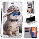 For Huawei Y7 (2019) / Enjoy 9 Coloured Drawing Cross Texture Horizontal Flip PU Leather Case with Holder & Card Slots & Wallet & Lanyard(B20 Slant Hat Blue Mirror Cat) - 1