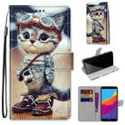 For Huawei Y7 (2018) / Enjoy 8 Coloured Drawing Cross Texture Horizontal Flip PU Leather Case with Holder & Card Slots & Wallet & Lanyard(Leather Shoes Cat) - 1