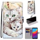 For Huawei Y7 (2018) / Enjoy 8 Coloured Drawing Cross Texture Horizontal Flip PU Leather Case with Holder & Card Slots & Wallet & Lanyard(Big Cat Holding Kitten) - 1