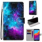 For Huawei Y7 (2018) / Enjoy 8 Coloured Drawing Cross Texture Horizontal Flip PU Leather Case with Holder & Card Slots & Wallet & Lanyard(Purple Green Starry Sky) - 1