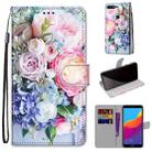 For Huawei Y7 (2018) / Enjoy 8 Coloured Drawing Cross Texture Horizontal Flip PU Leather Case with Holder & Card Slots & Wallet & Lanyard(Light Pink Bouquet) - 1