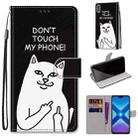 For Huawei Honor 8X Coloured Drawing Cross Texture Horizontal Flip PU Leather Case with Holder & Card Slots & Wallet & Lanyard(18 Middle Finger White Cat) - 1