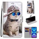 For Huawei Honor 8X Coloured Drawing Cross Texture Horizontal Flip PU Leather Case with Holder & Card Slots & Wallet & Lanyard(B20 Slant Hat Blue Mirror Cat) - 1