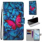 For Huawei Honor 9 Coloured Drawing Cross Texture Horizontal Flip PU Leather Case with Holder & Card Slots & Wallet & Lanyard(Blue Red Butterfly) - 1